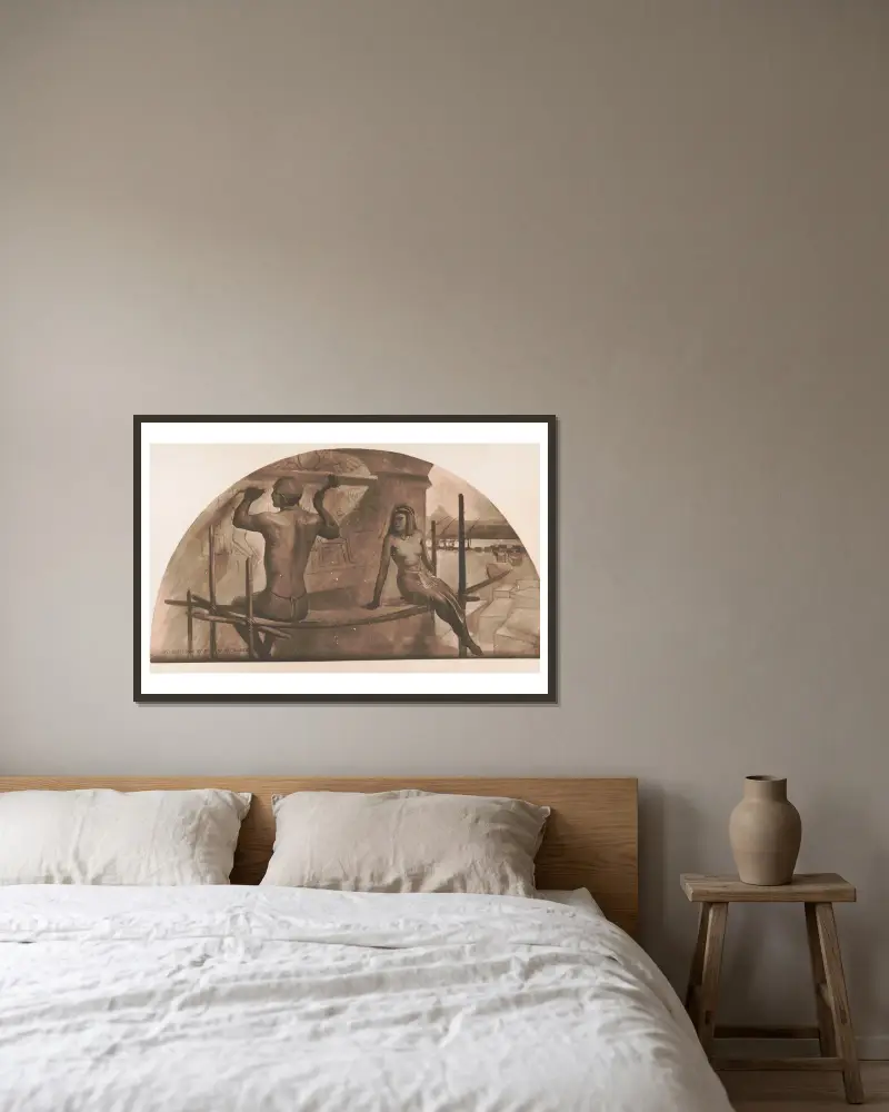 Egyptské hieroglyfy, John White Alexander v rámu na stěně