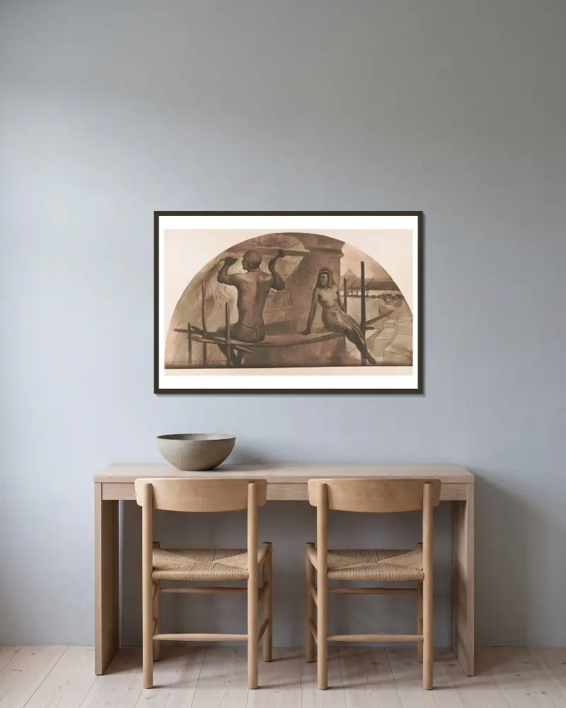 Egyptské hieroglyfy, John White Alexander v rámu na stěně