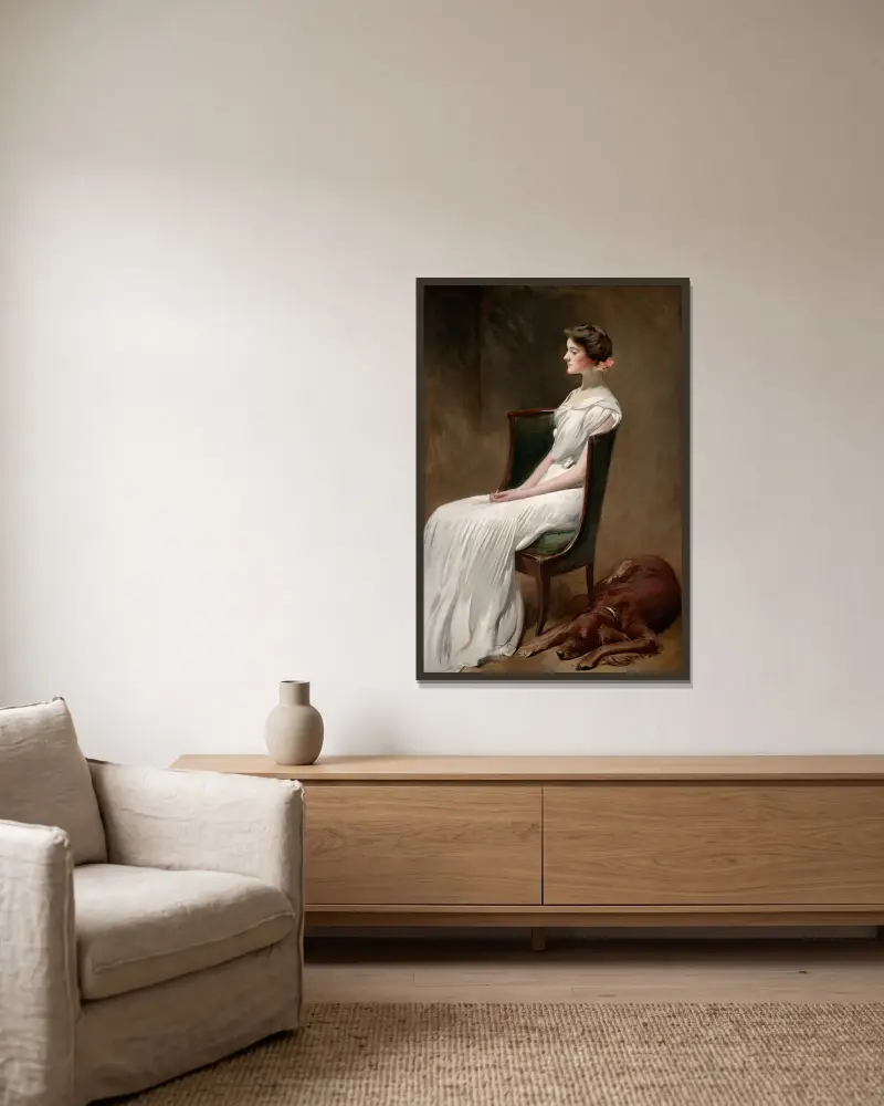 Miss Dorothy Quincy Roosevelt av John White Alexander inramad på en vägg