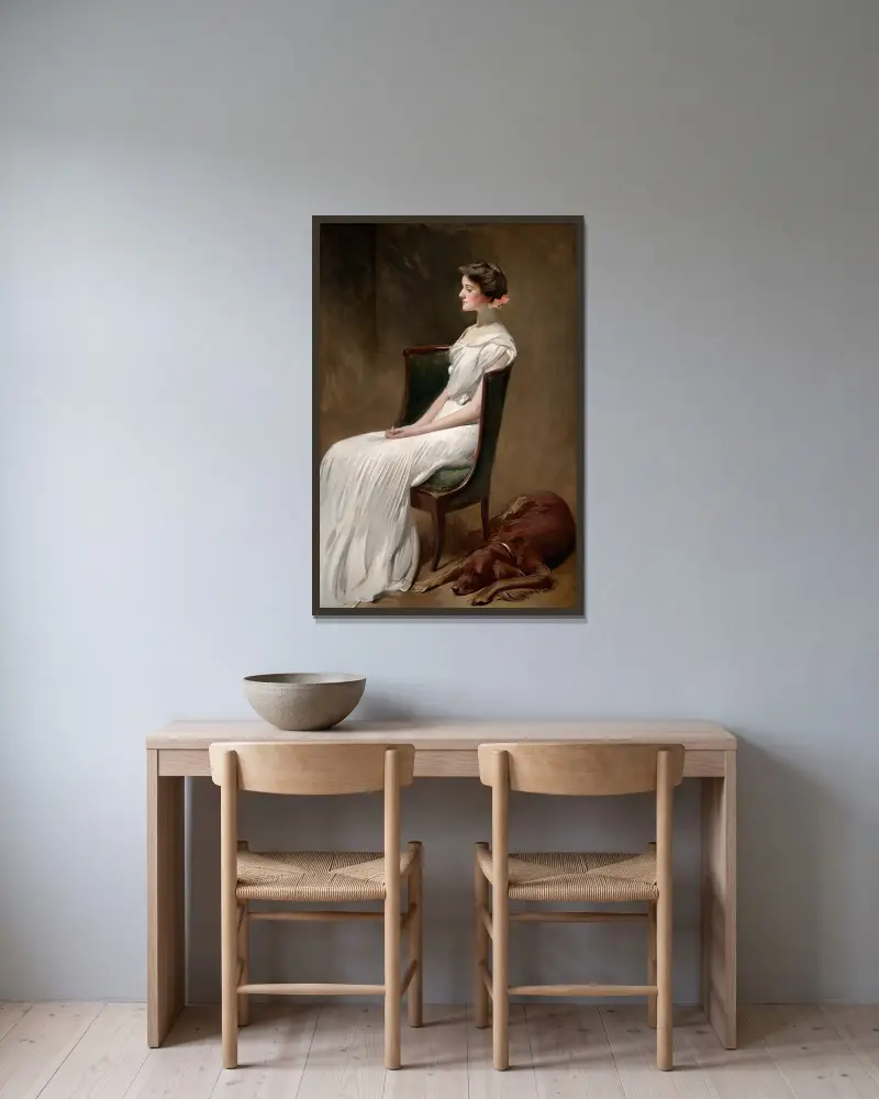Miss Dorothy Quincy Roosevelt av John White Alexander inramad på en vägg