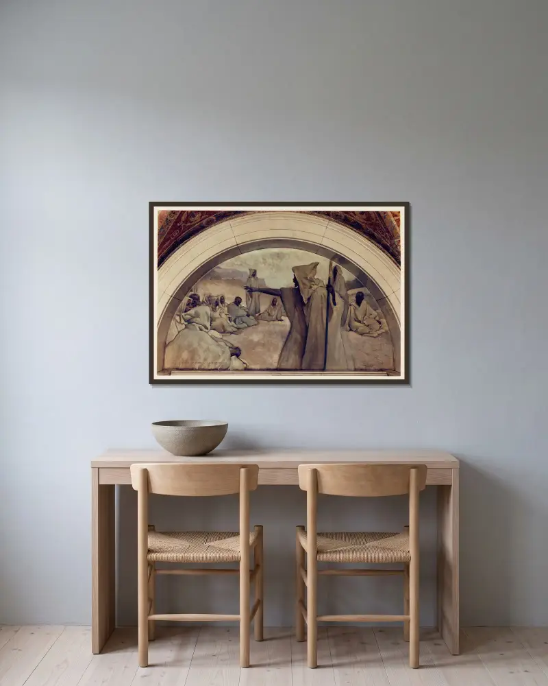 Oral Tradition mural in Evolution of the Book series av John White Alexander inramad på en vägg