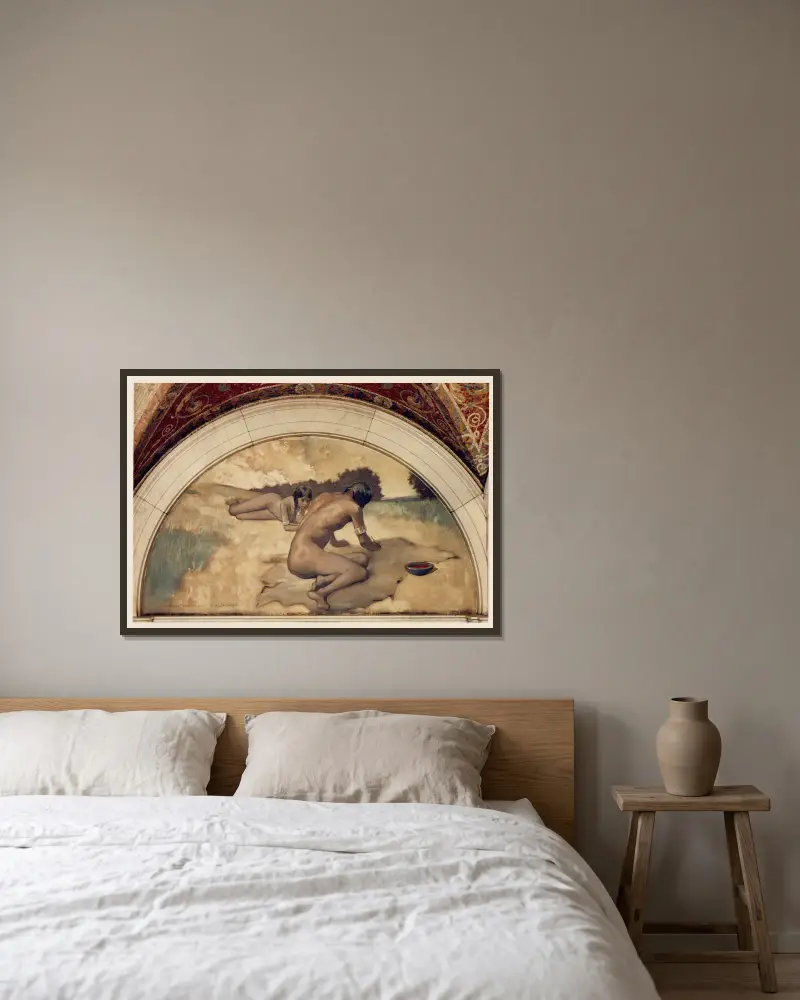 Picture Writing mural in Evolution of the Book series av John White Alexander inramad på en vägg