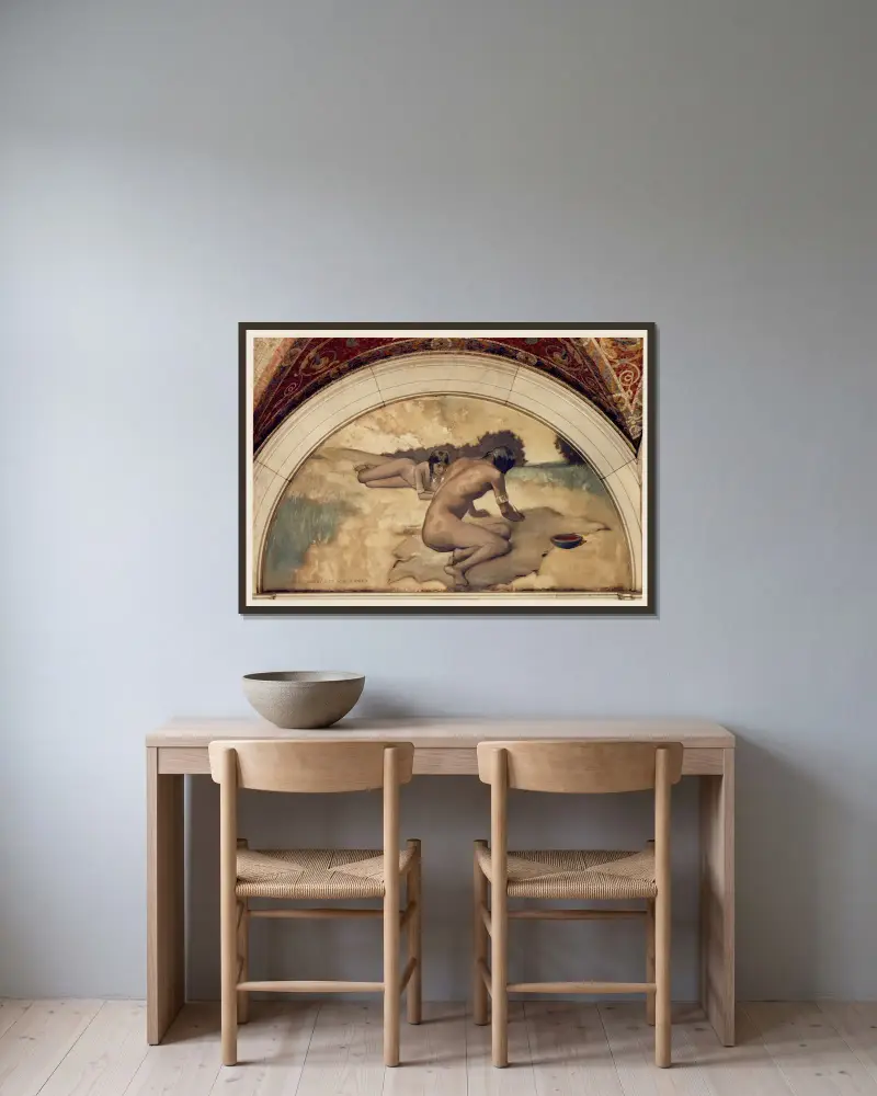 Picture Writing mural in Evolution of the Book series av John White Alexander inramad på en vägg