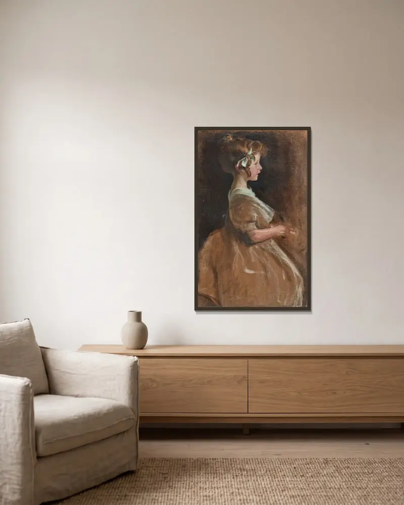 Portrait Of Charlotte ‘lollotte’ Aman-Jean Née Simon av John White Alexander inramad på en vägg
