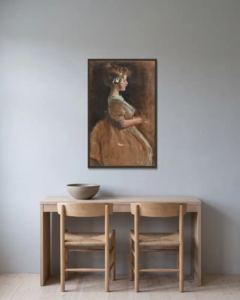 Portrait Of Charlotte ‘lollotte’ Aman-Jean Née Simon av John White Alexander inramad på en vägg