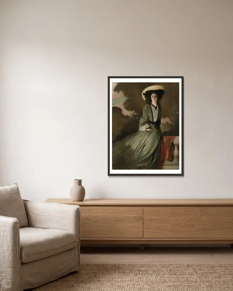 Portrait of Mrs. John White Alexander av John White Alexander inramad på en vägg