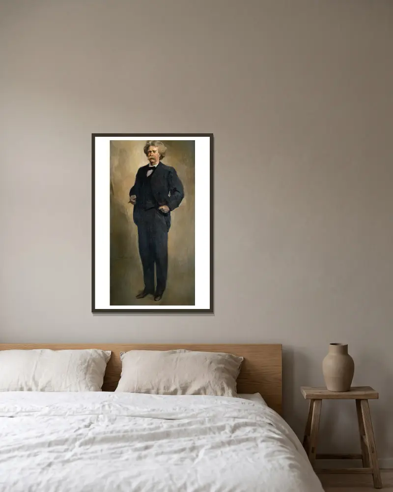 Porträt von Samuel L. Clemens (Mark Twain) von John White Alexander gerahmt an einer Wand