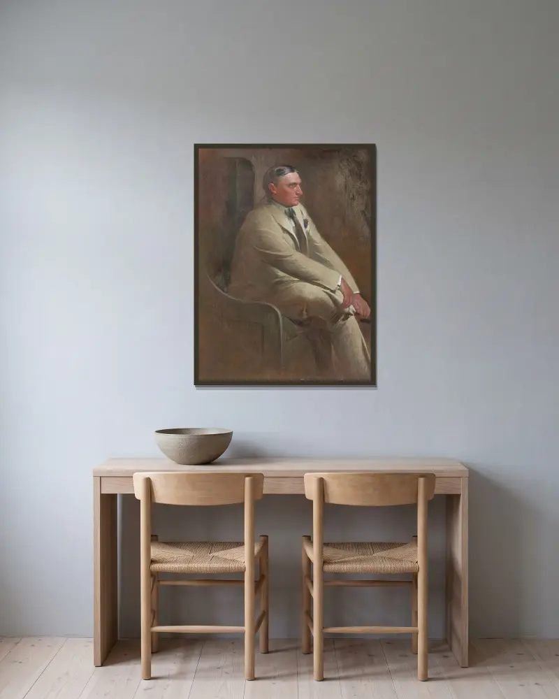 Portrait of William Denny av John White Alexander inramad på en vägg