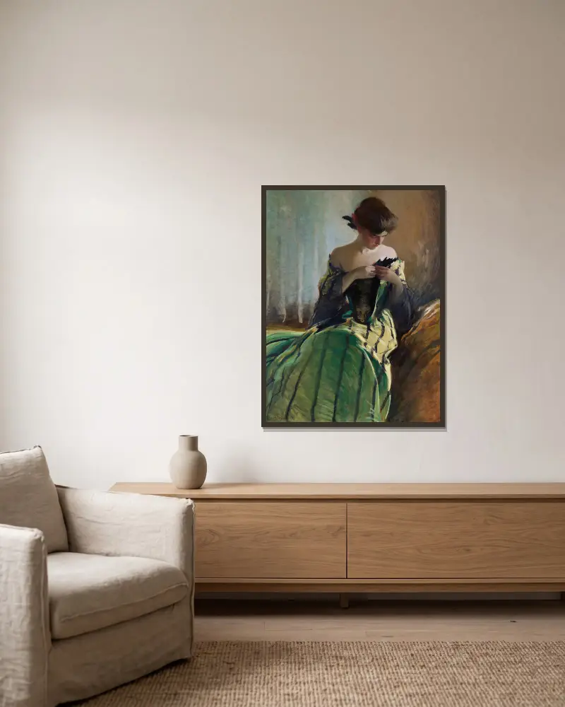 Studie in Schwarz und Grün von John White Alexander gerahmt an einer Wand