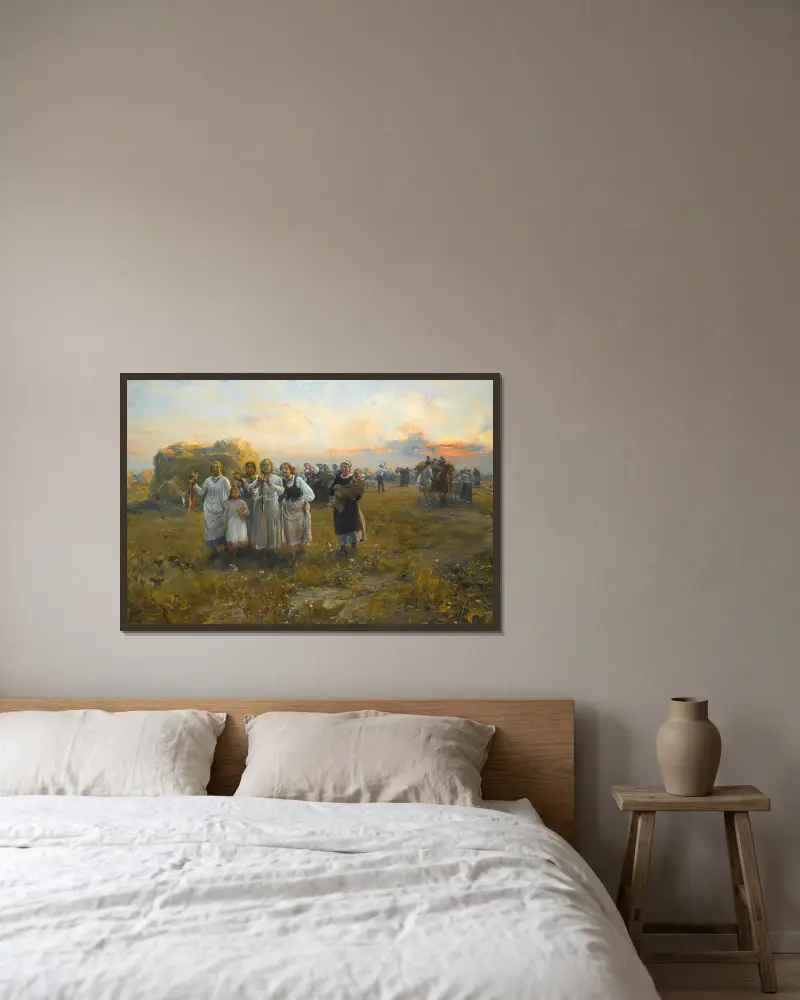 Erntefest von Alfred von Wierusz-Kowalski gerahmt an einer Wand