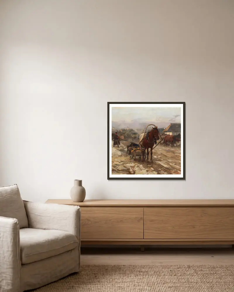 Horse And Cart On The Village Street av Alfred von Wierusz-Kowalski inramad på en vägg