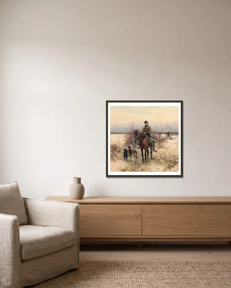 Hunting with Hounds av Alfred von Wierusz-Kowalski inramad på en vägg