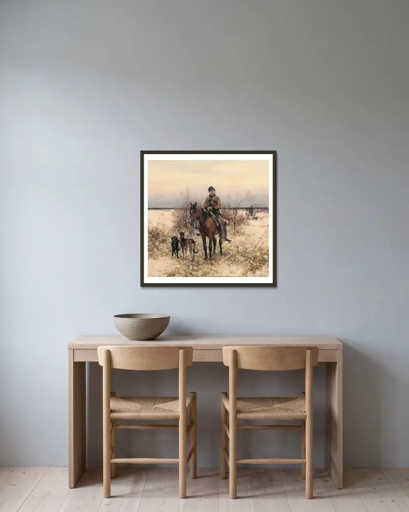 Hunting with Hounds av Alfred von Wierusz-Kowalski inramad på en vägg