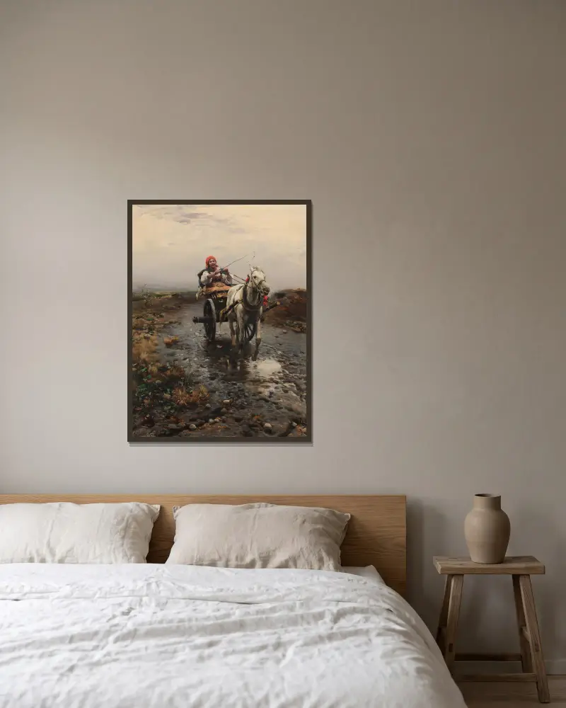 Peasant Riding a Cart av Alfred von Wierusz-Kowalski inramad på en vägg