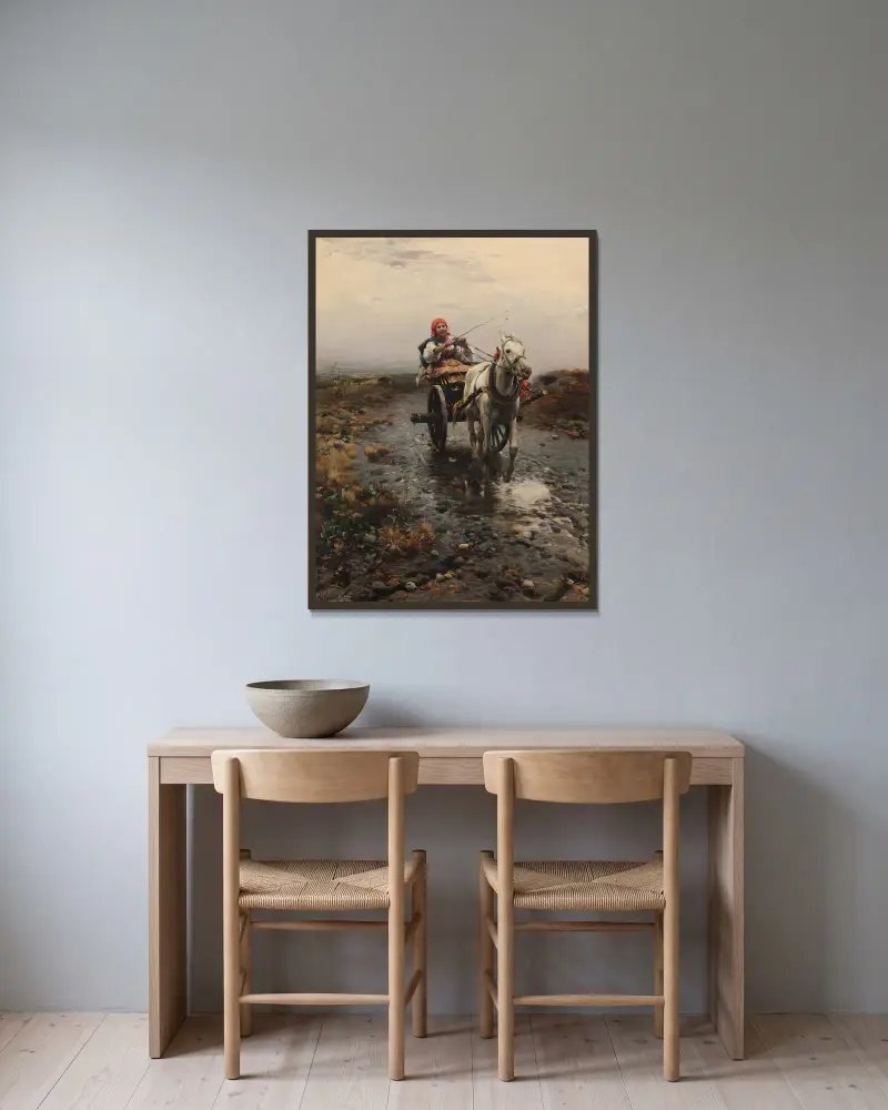 Peasant Riding a Cart av Alfred von Wierusz-Kowalski inramad på en vägg