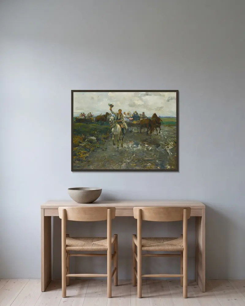Polnischer Hochzeitszug von Alfred von Wierusz-Kowalski gerahmt an einer Wand
