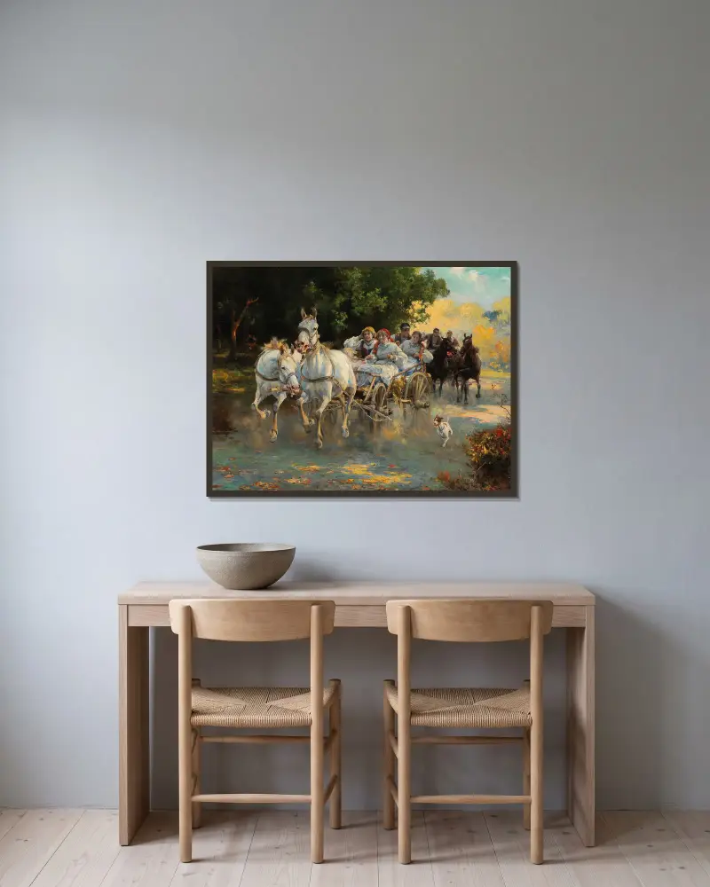 Das Bauernhochzeitsfest von Alfred von Wierusz-Kowalski gerahmt an einer Wand