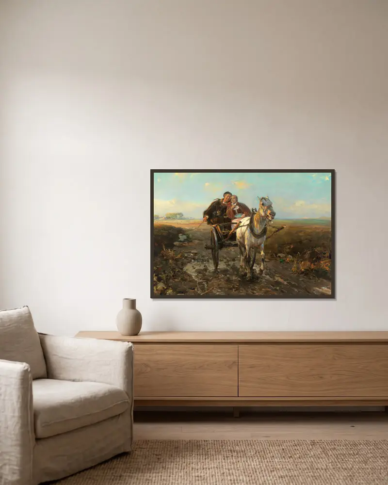 The Polish Wedding Ride av Alfred von Wierusz-Kowalski inramad på en vägg