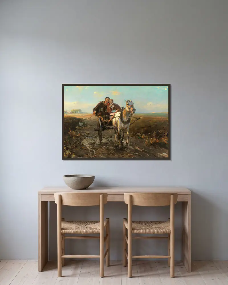 The Polish Wedding Ride av Alfred von Wierusz-Kowalski inramad på en vägg