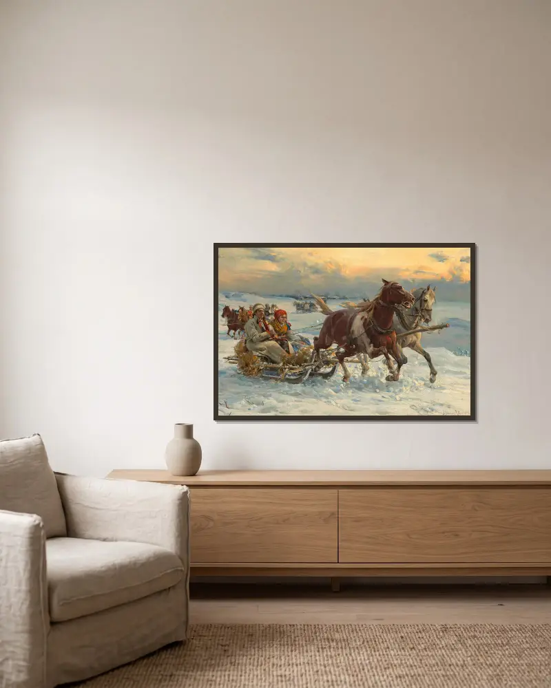 The sleigh ride av Alfred von Wierusz-Kowalski inramad på en vägg
