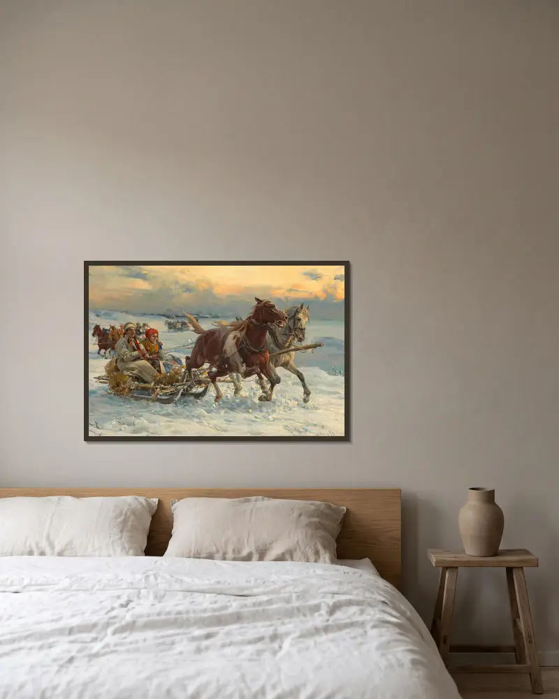 The sleigh ride av Alfred von Wierusz-Kowalski inramad på en vägg
