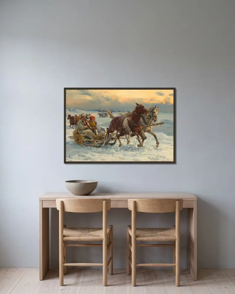 The sleigh ride av Alfred von Wierusz-Kowalski inramad på en vägg
