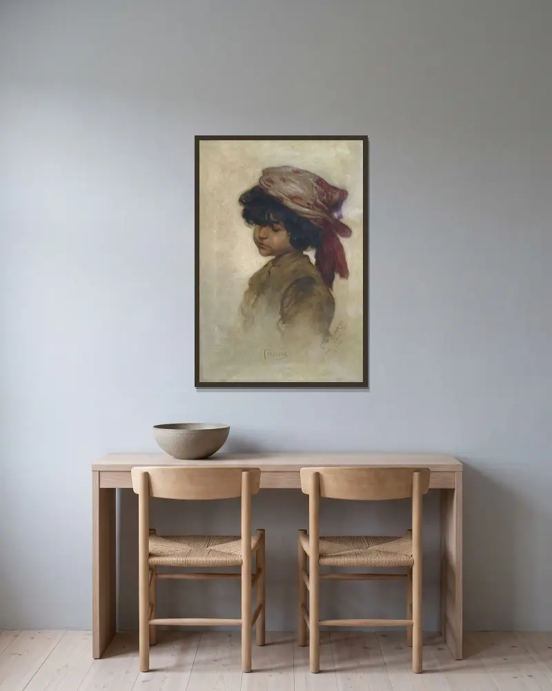 Portrait of the girl Teresina av Christian Wilhelm Allers inramad på en vägg