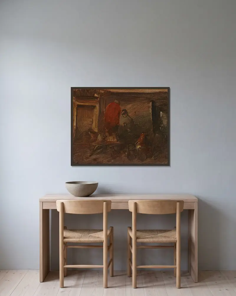 Holländskt värdshus av Wilhelm Busch inramad på en vägg