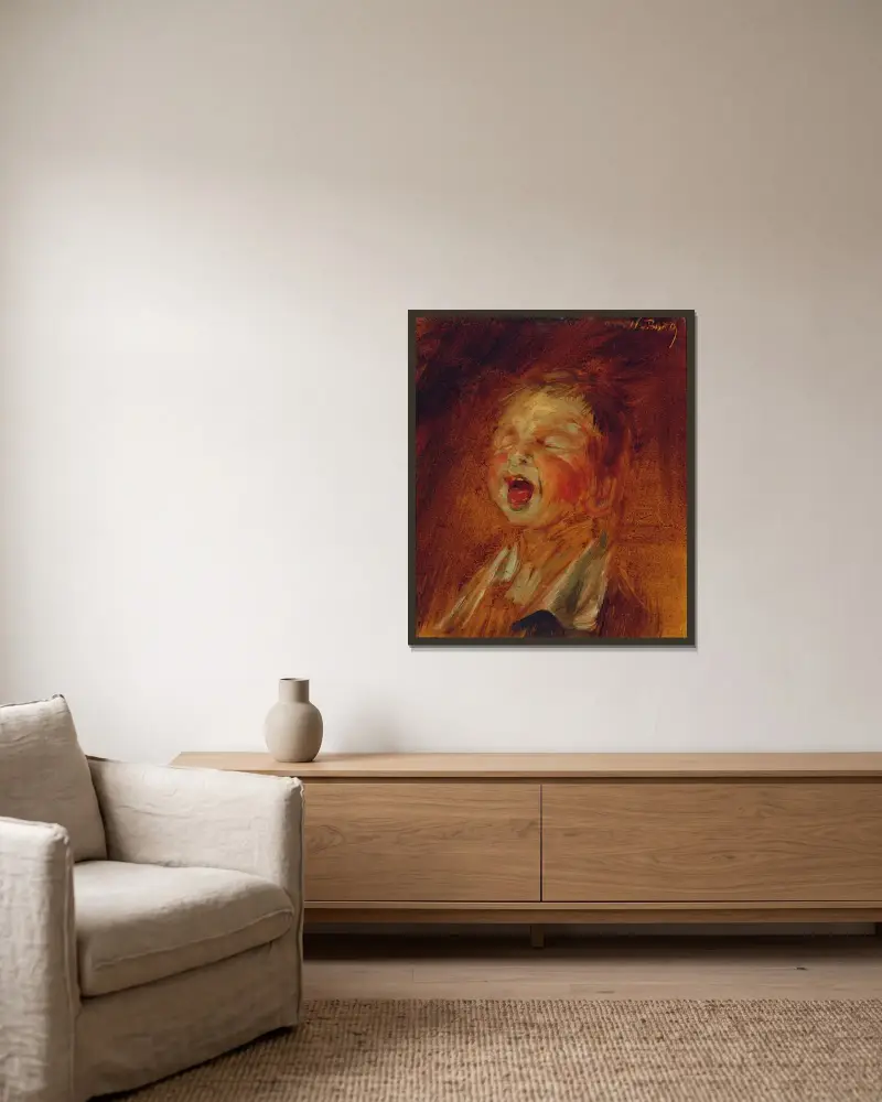 Schreiender Knabe von Wilhelm Busch gerahmt an einer Wand