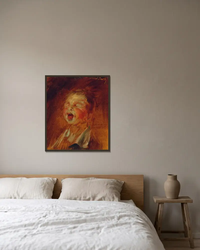 Schreiender Knabe von Wilhelm Busch gerahmt an einer Wand