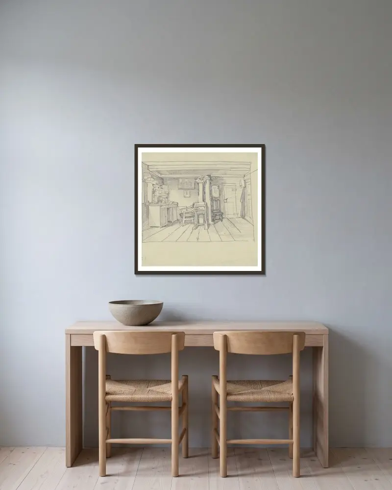 Zimmer mit Schreibtisch, Stehpult und Bücherregalen av Wilhelm Busch inramad på en vägg
