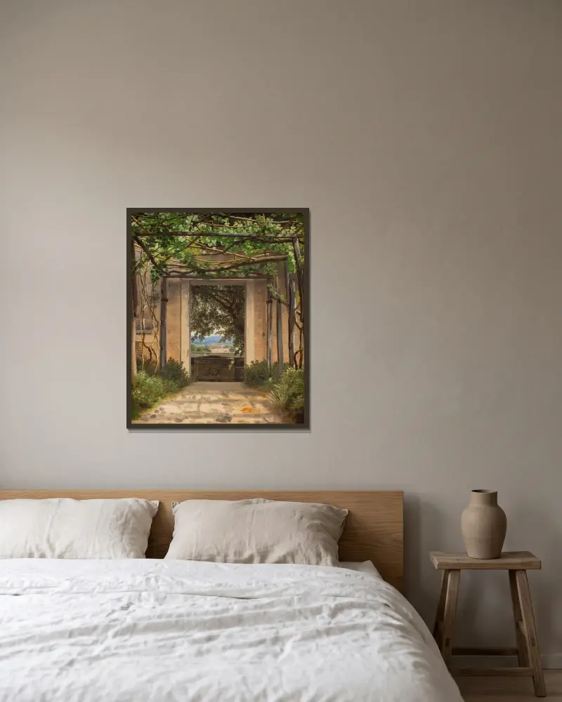 En pergola, Italien av Christoffer Wilhelm Eckersberg inramad på en vägg