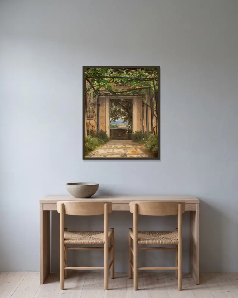 En pergola, Italien av Christoffer Wilhelm Eckersberg inramad på en vägg