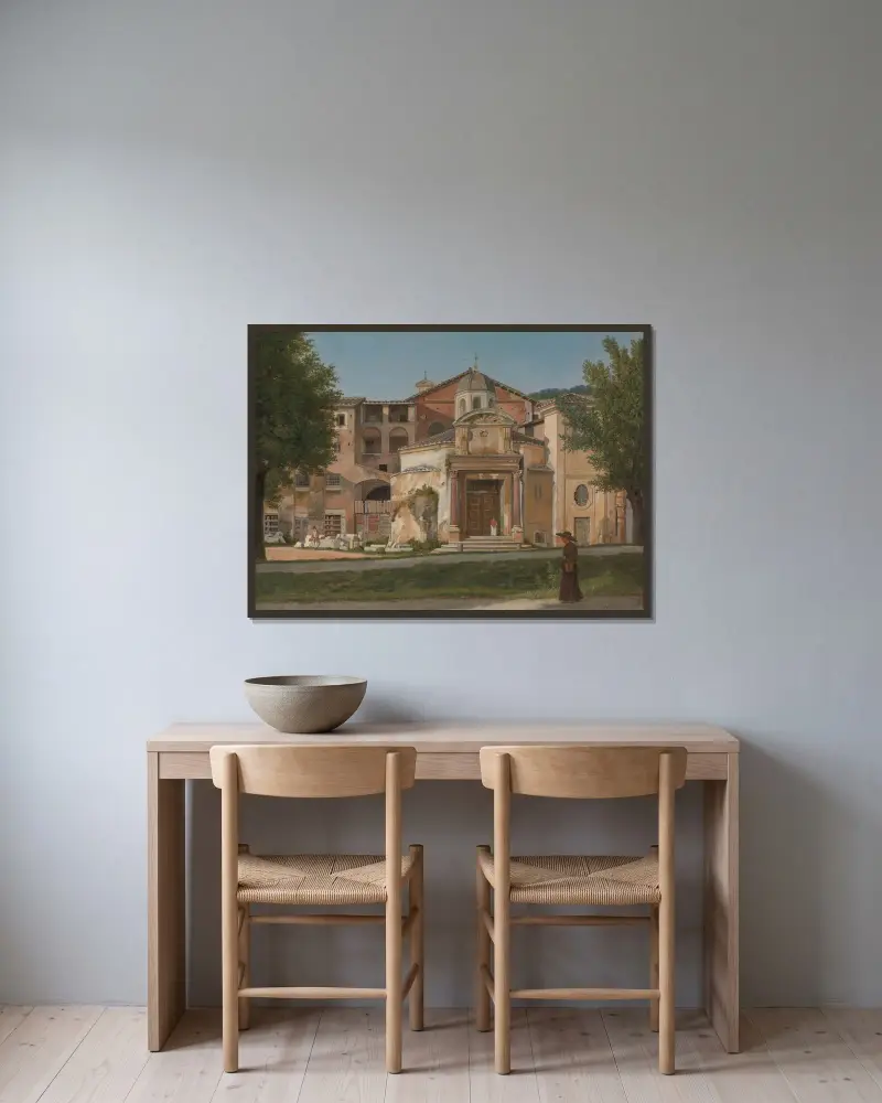 En del av Via Sacra, Rom (Kyrkan Santi Cosma e Damiano) av Christoffer Wilhelm Eckersberg inramad på en vägg