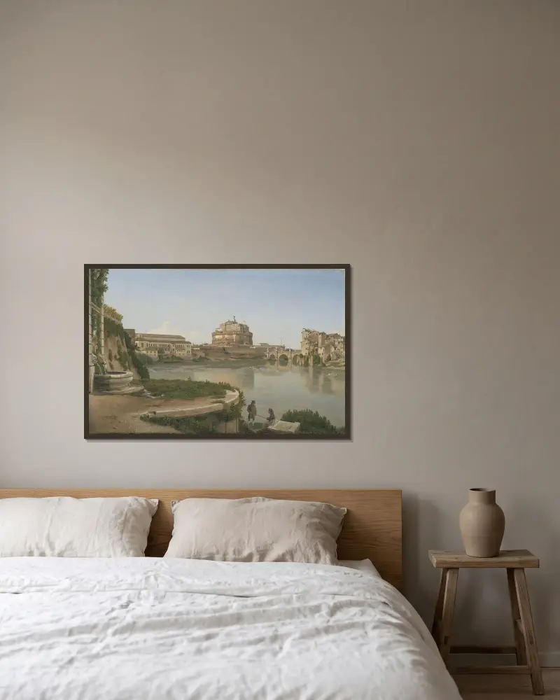 Utsikt över Tibern från Trastevere mot Castel S. Angelo av Christoffer Wilhelm Eckersberg inramad på en vägg
