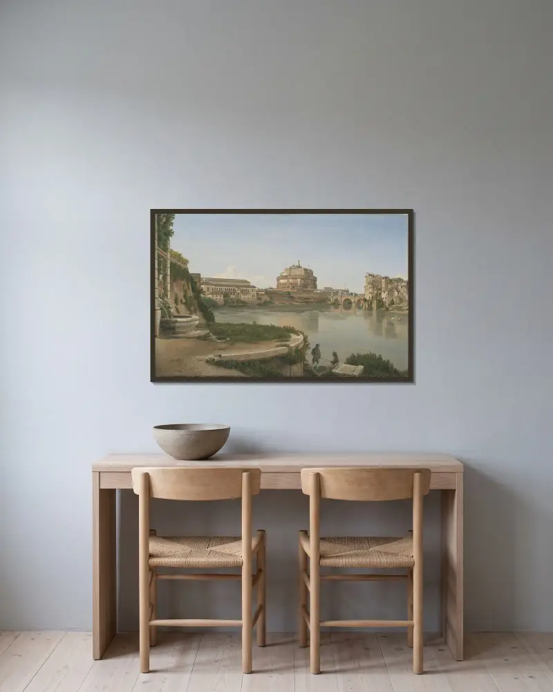 Utsikt över Tibern från Trastevere mot Castel S. Angelo av Christoffer Wilhelm Eckersberg inramad på en vägg