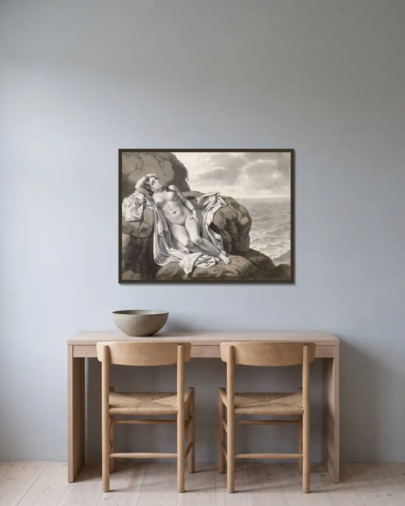Andromeda fjättrad vid klippan av Christoffer Wilhelm Eckersberg inramad på en vägg