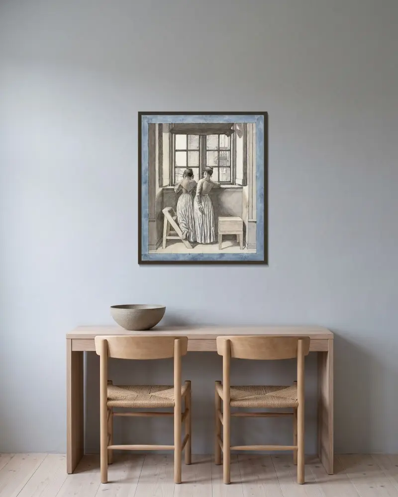 Vid ett fönster i konstnärens ateljé av Christoffer Wilhelm Eckersberg inramad på en vägg