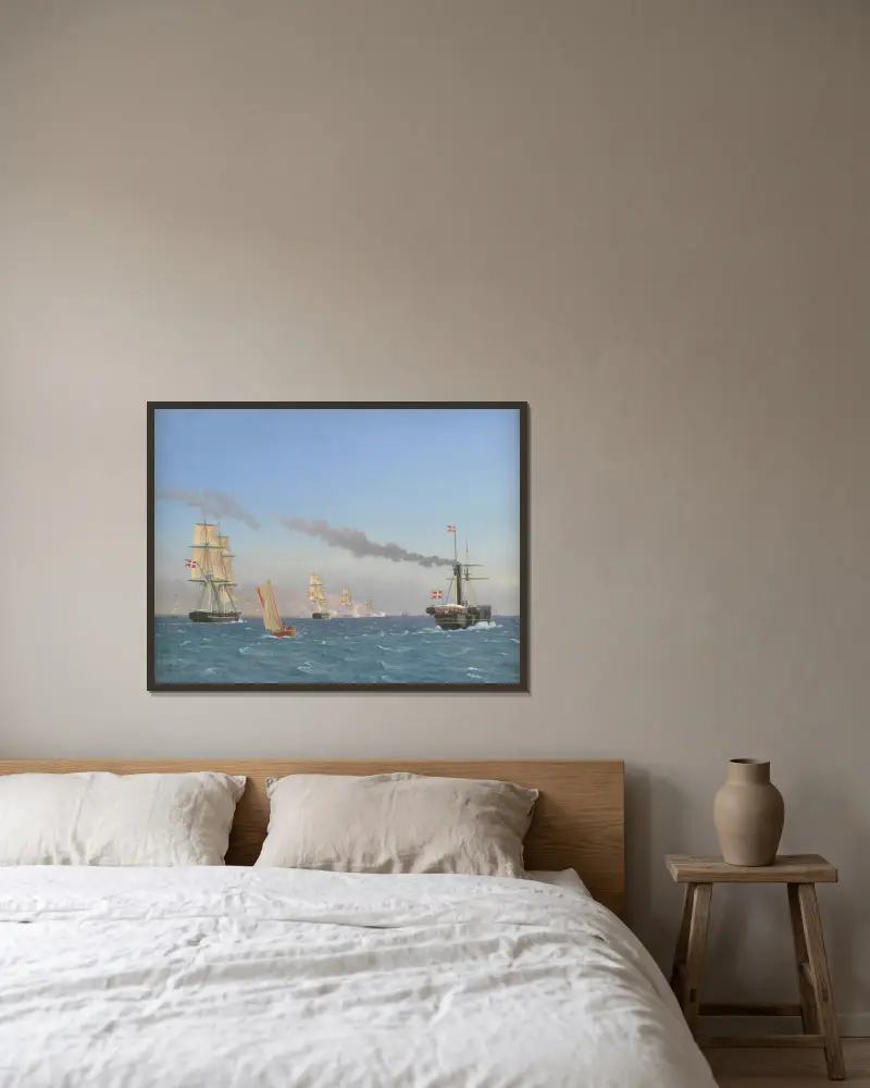 Christian VIII Aboard his Steamship ‘Ægir’ Watching the Manoeuvres of a Squadron near Copenhagen av Christoffer Wilhelm Eckersberg inramad på en vägg