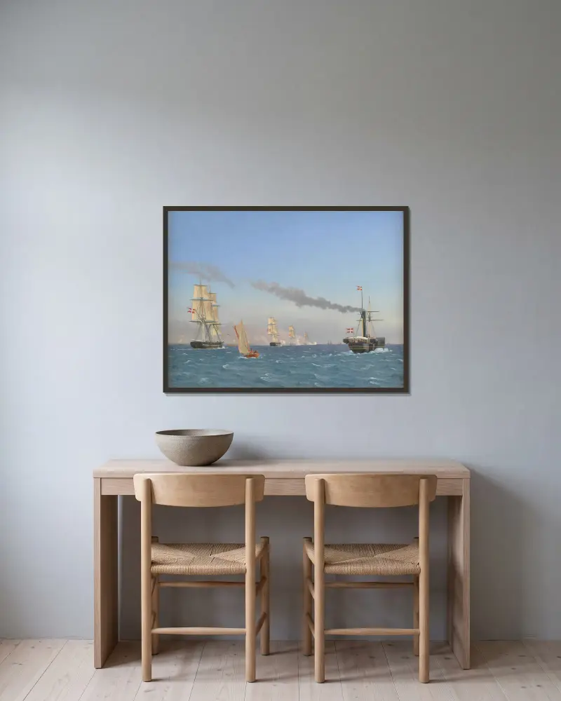 Christian VIII Aboard his Steamship ‘Ægir’ Watching the Manoeuvres of a Squadron near Copenhagen av Christoffer Wilhelm Eckersberg inramad på en vägg