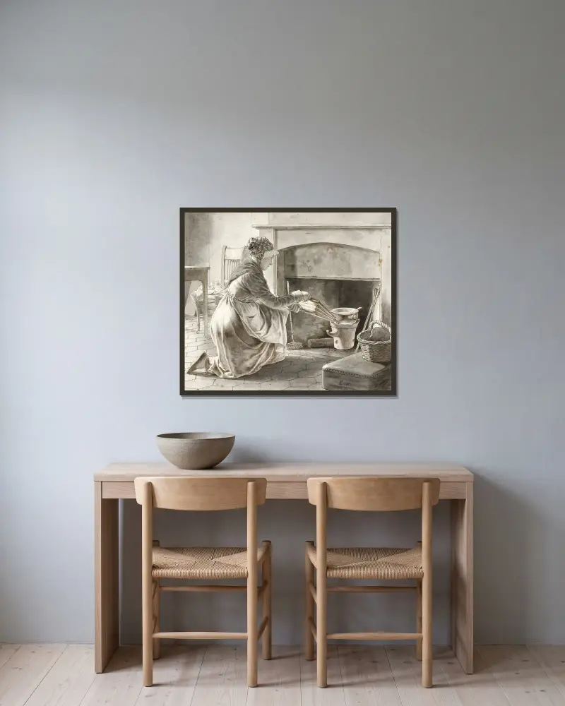 Mat lagas. Eckersbergs värdinna i Paris av Christoffer Wilhelm Eckersberg inramad på en vägg