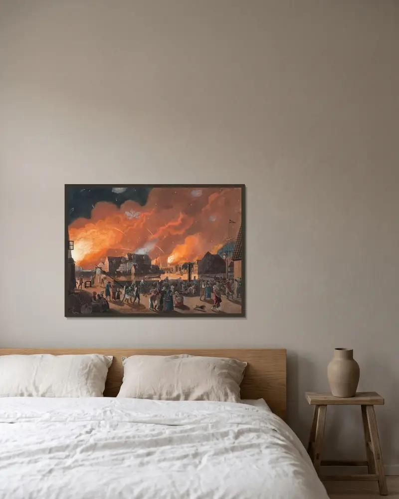 Köpenhamn, natten mellan 4 och 5 september sedd från Christianshavn av Christoffer Wilhelm Eckersberg inramad på en vägg