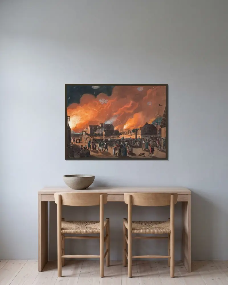 Köpenhamn, natten mellan 4 och 5 september sedd från Christianshavn av Christoffer Wilhelm Eckersberg inramad på en vägg