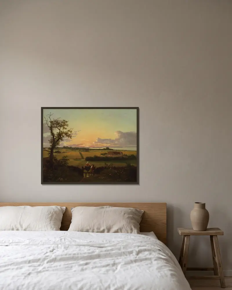 Landskap med stätta. Møn av Christoffer Wilhelm Eckersberg inramad på en vägg