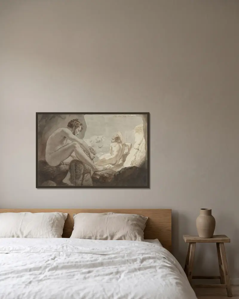 Odysseus flyr från Polyfemos av Christoffer Wilhelm Eckersberg inramad på en vägg