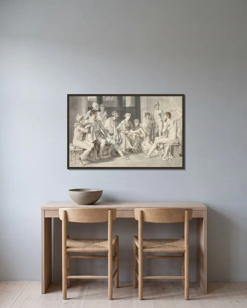 Odysseus berättar om sitt liv hos Alkinoos av Christoffer Wilhelm Eckersberg inramad på en vägg
