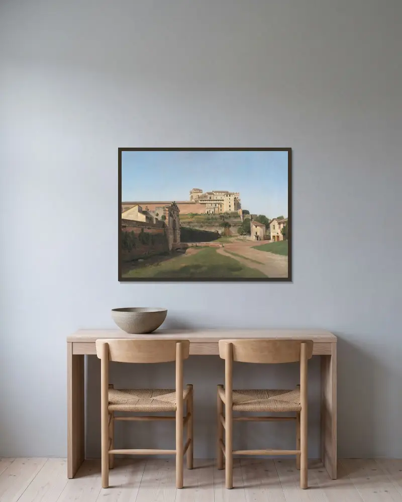 Porta Angelica och en del av Vatikanen av Christoffer Wilhelm Eckersberg inramad på en vägg