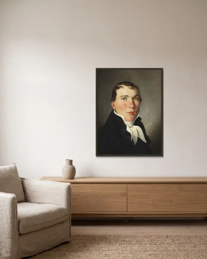 Porträtt av köpman Ipsen av Christoffer Wilhelm Eckersberg inramad på en vägg