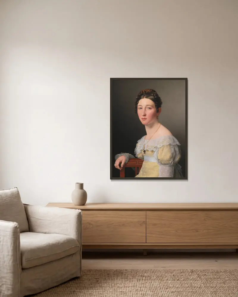 Portrait of Emilie Henriette Massmann, Betrothed of Frederik Wilhelm Caspar von Benzon av Christoffer Wilhelm Eckersberg inramad på en vägg