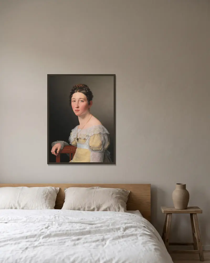 Portrait of Emilie Henriette Massmann, Betrothed of Frederik Wilhelm Caspar von Benzon av Christoffer Wilhelm Eckersberg inramad på en vägg